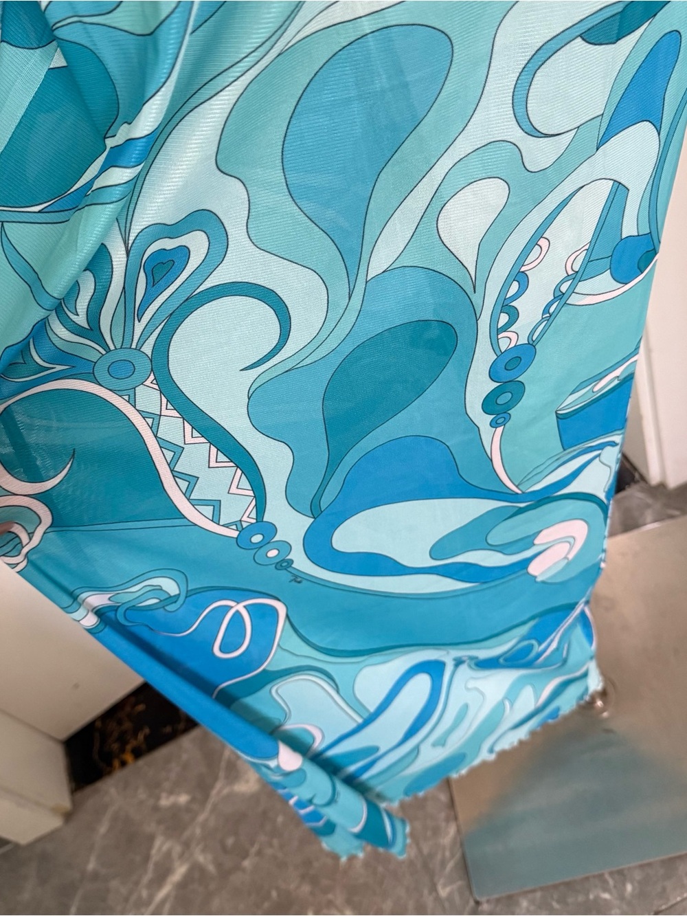 Emilio Pucci Turquoise and Aqua Printed Long-Sleeve Maxi Dress - Picture 7 of 10